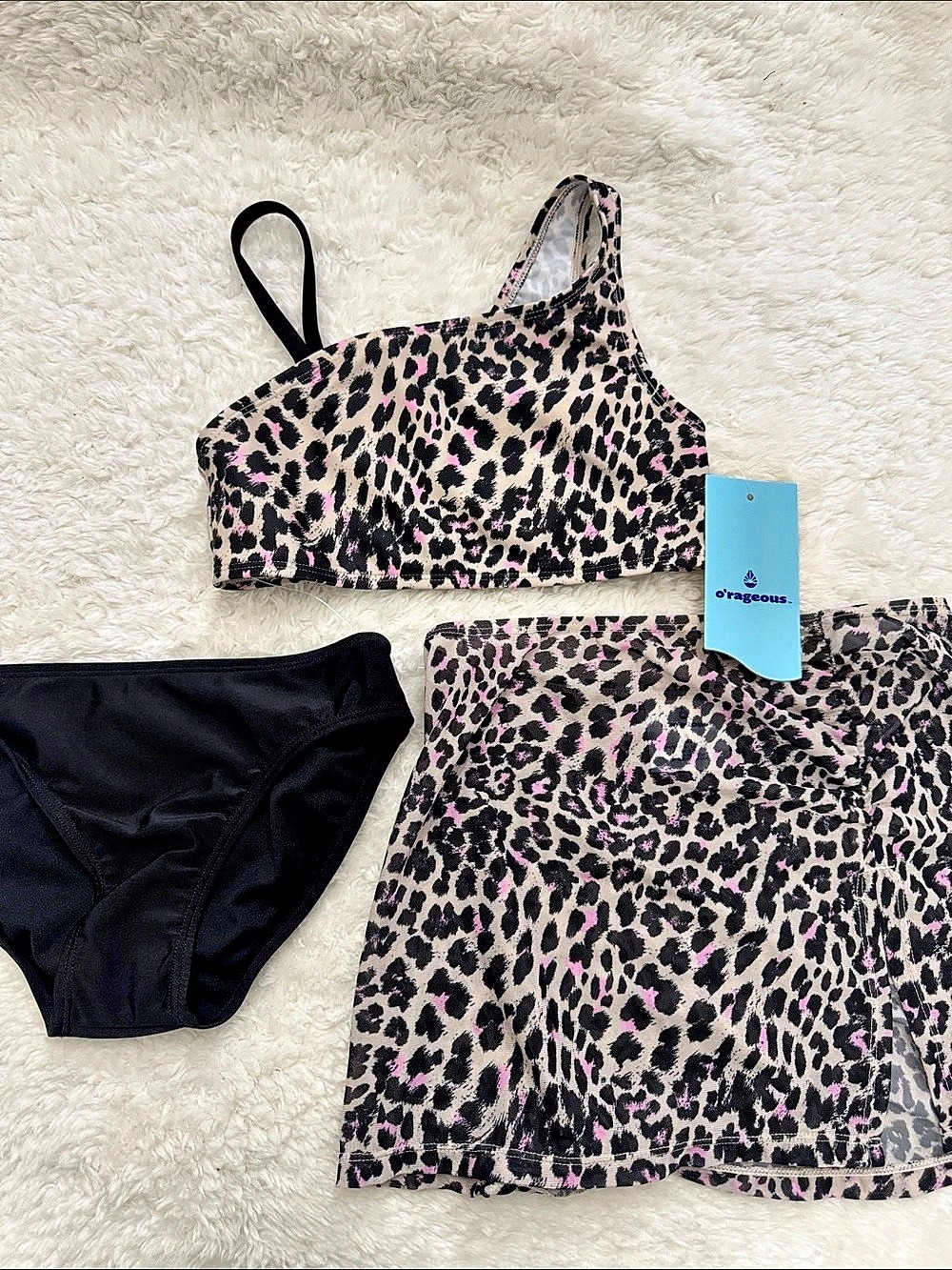 O'Rageous Leopard Print Bikini Set with Swim Skirt NWT Girls size 8